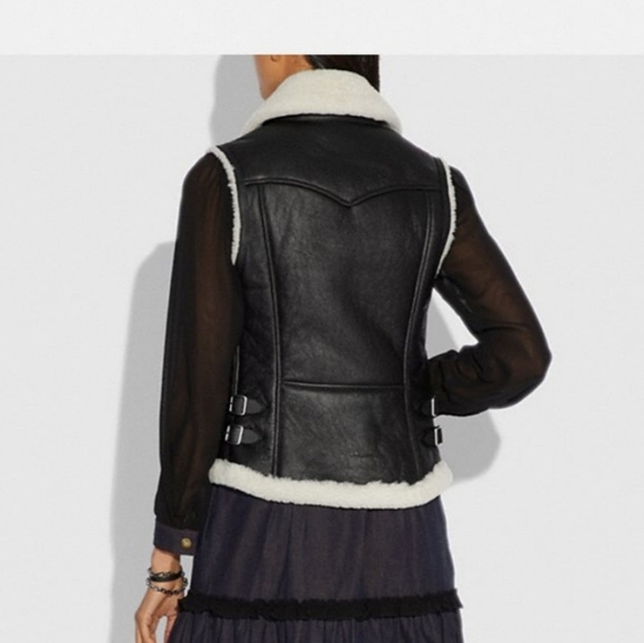 💜 NWoT COACH 💜 authentic leather shearling vest - Picture 4 of 8